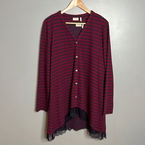 NWOT LOGO Lori Goldstein blue burgundy stripe shift dress cardigan combo size Xl